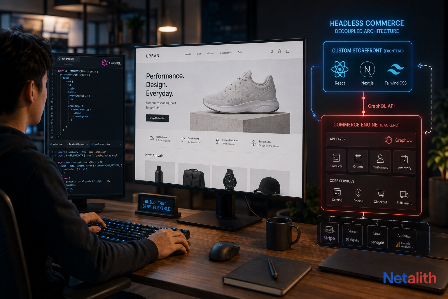 Headless Shopify developer building a custom storefront connected to Shopify's backend via the Storefront API