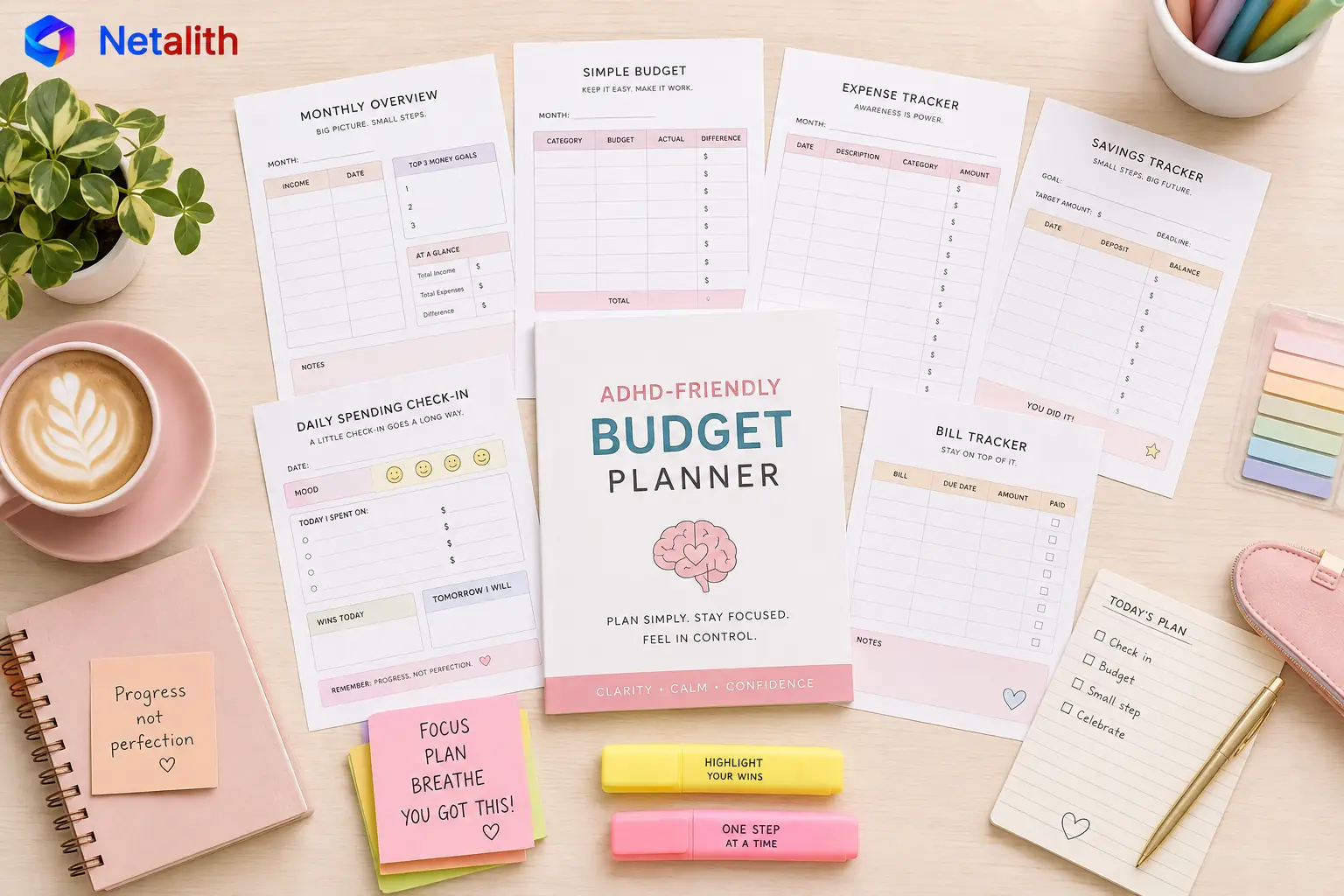 ADHD Budget Planner Printable | Simple Finance Journal PDF for ADHD Adults | Impulse Spending & Bill Tracker | A4 A5 US Letter