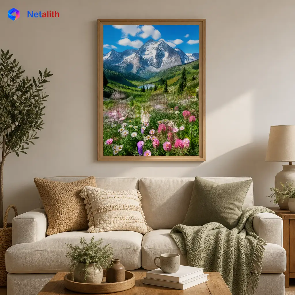 Alpine Wildflower Meadow Fresh Alpine Wall Art | Green And Pink Printable Digital Download | Travel Home Decor Print