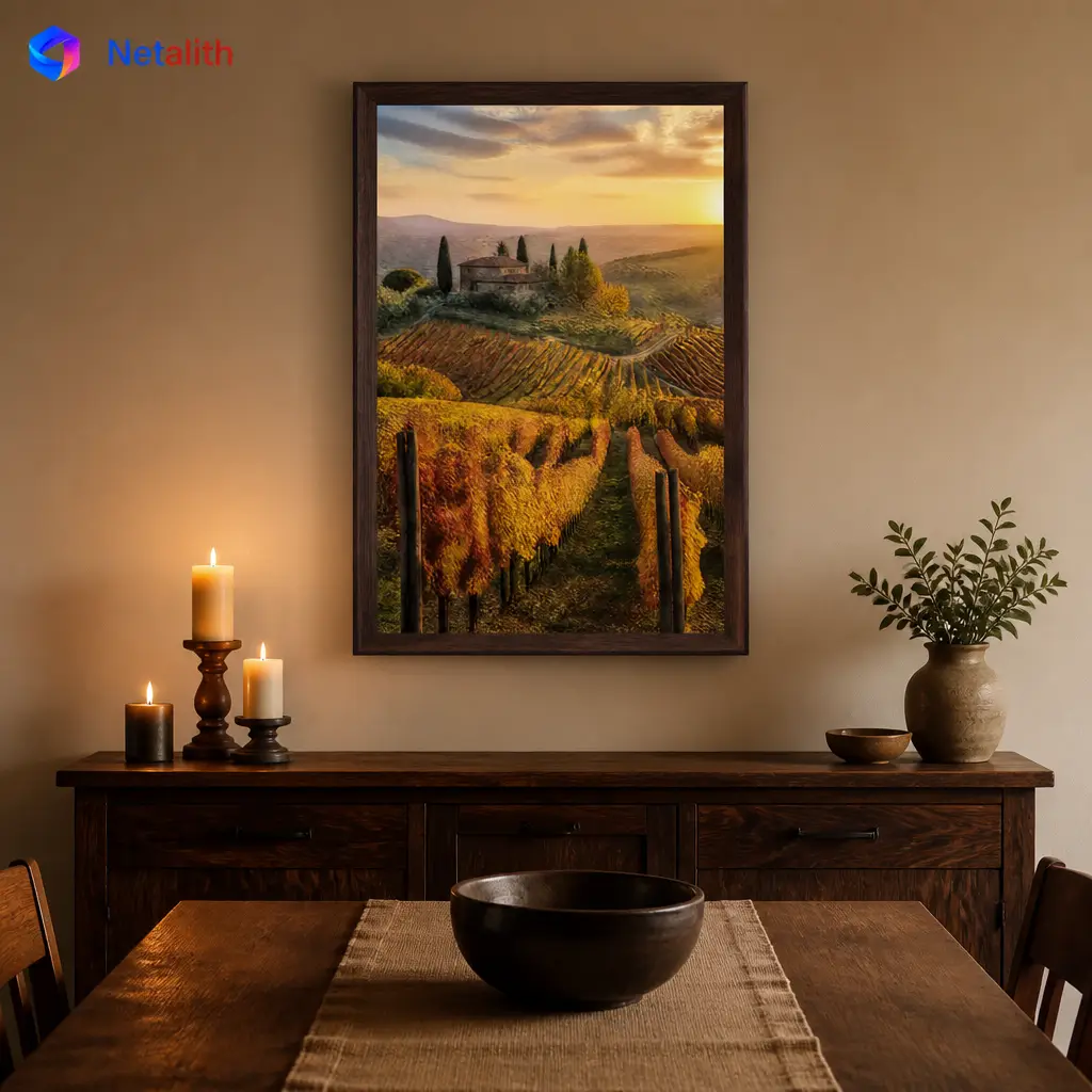 Autumn Vineyard Warm Rural Wall Art | Amber And Burgundy Printable Digital Download | Travel Home Decor Print