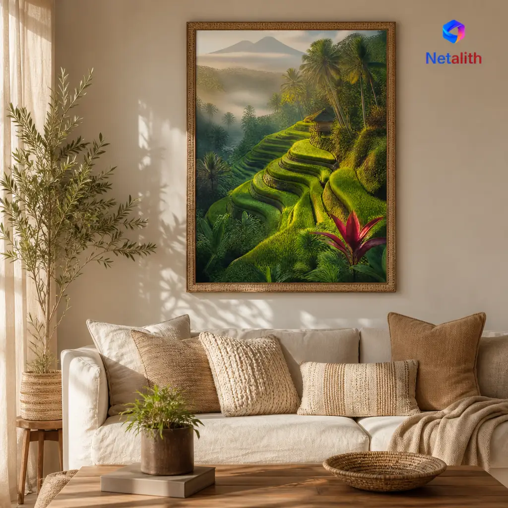 Bali Rice Terraces Lush Tropical Wall Art | Emerald Green Printable Digital Download | Travel Home Decor Print