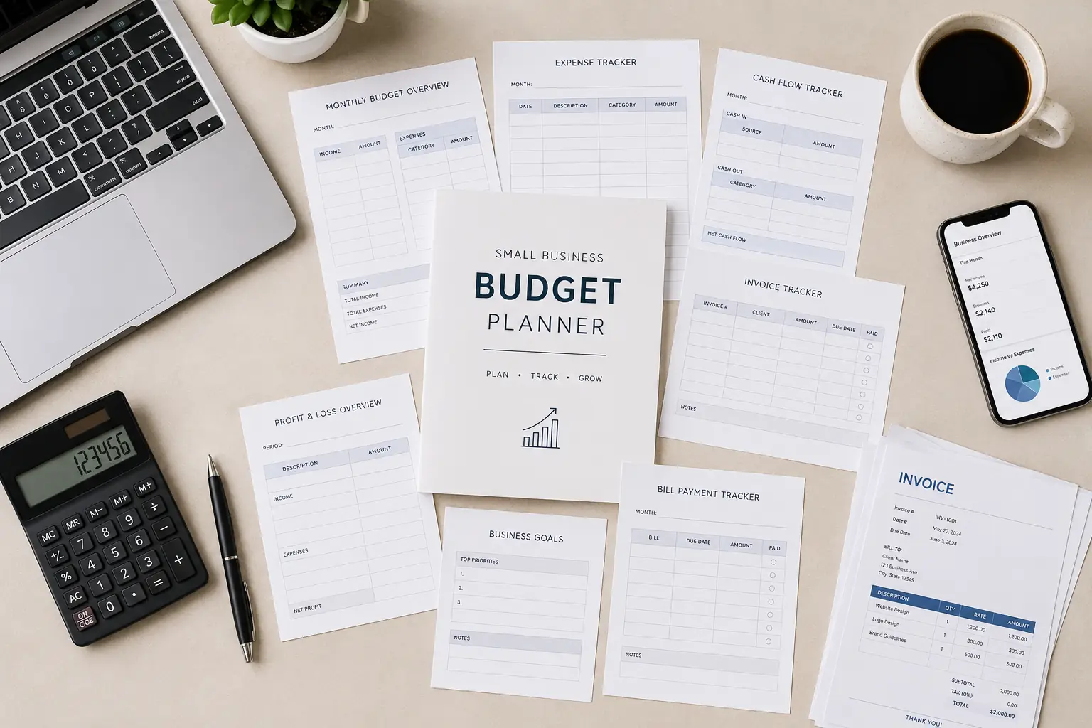 Small Business Budget Planner Printable | Finance Journal PDF | Income, Expense, Invoice & Profit Tracker | A4 A5 US Letter