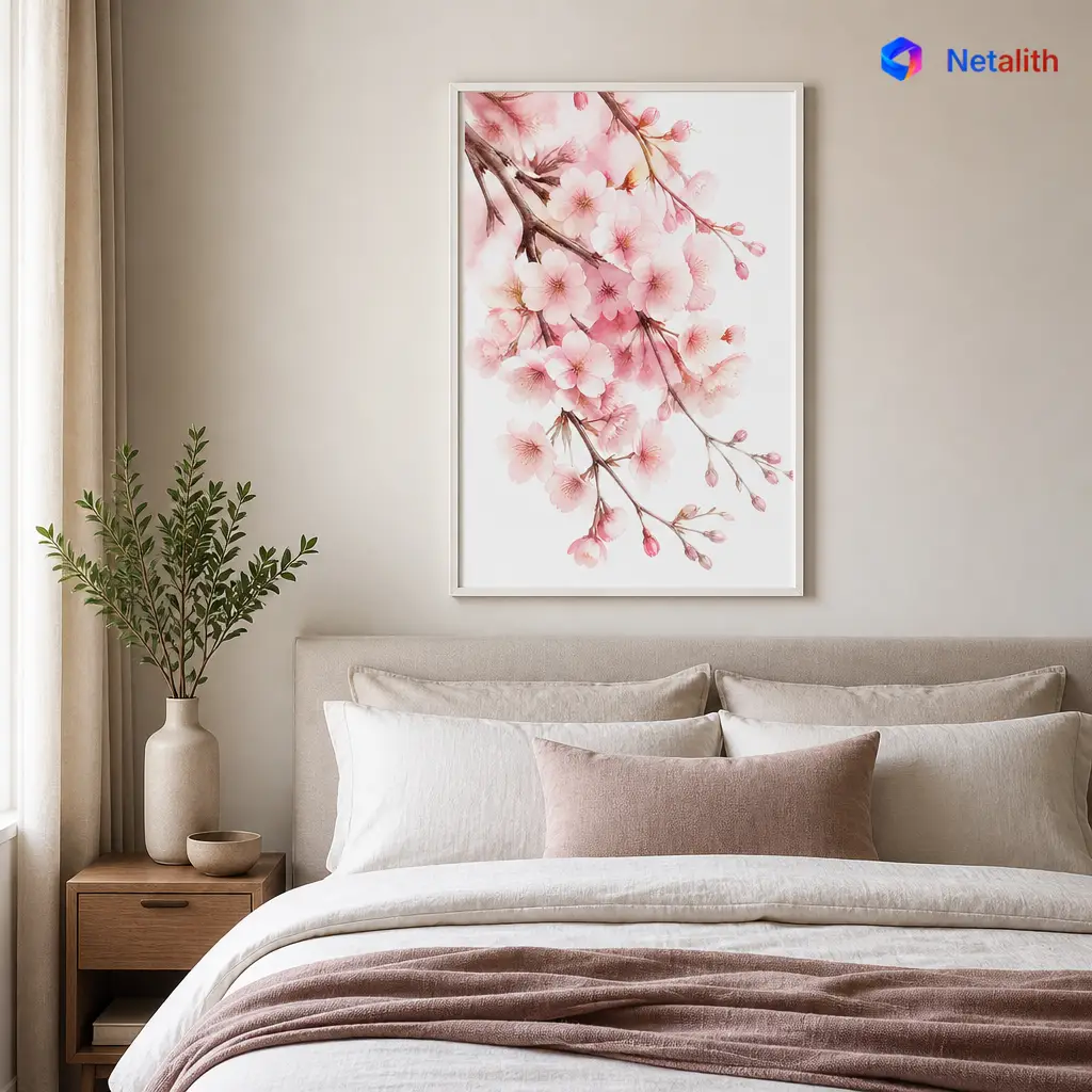 Cherry Blossom Bough Soft Watercolor Wall Art | Soft Pink Printable Digital Download | Botanical Home Decor Print