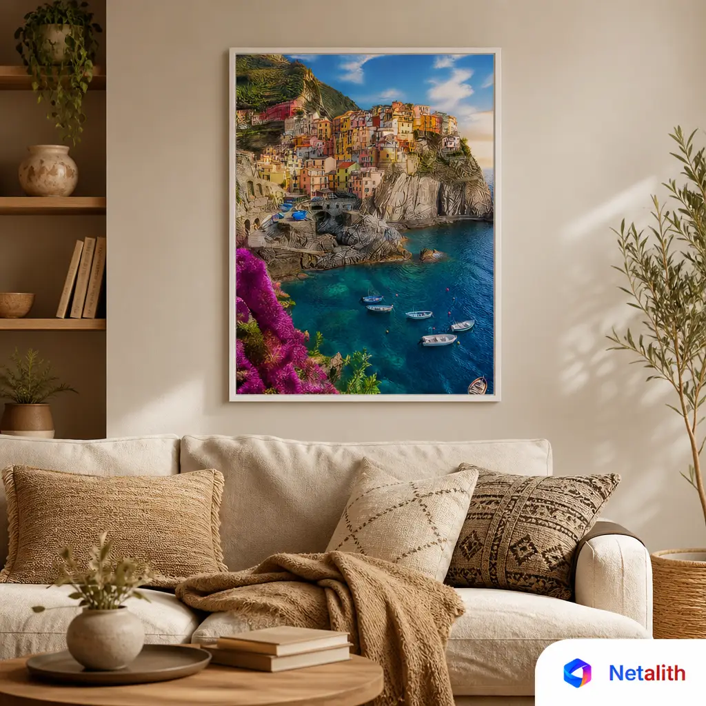 Cinque Terre Italy Coastal Travel Wall Art | Warm Multicolor Printable Digital Download | Travel Home Decor Print