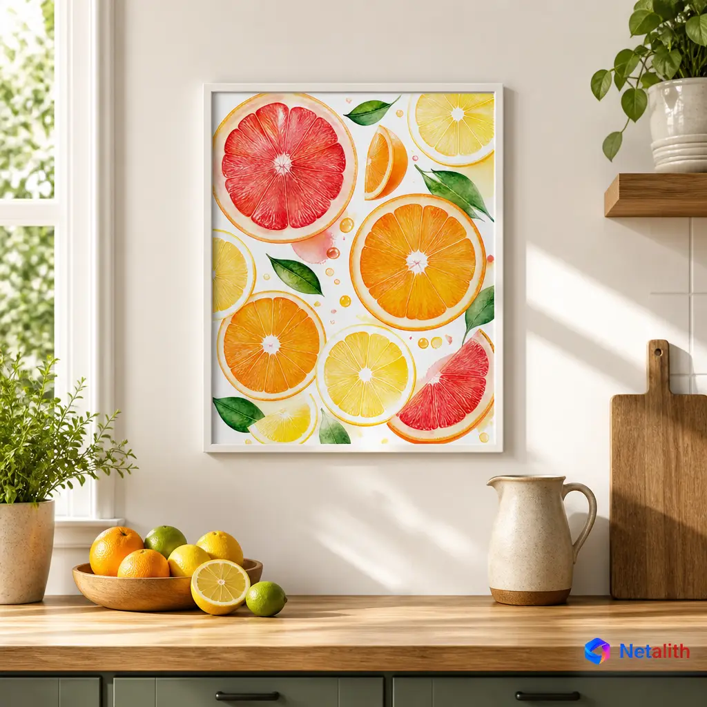 Citrus Slices Bright Kitchen Wall Art | Lemon Yellow Printable Digital Download | Kitchen Home Decor Print