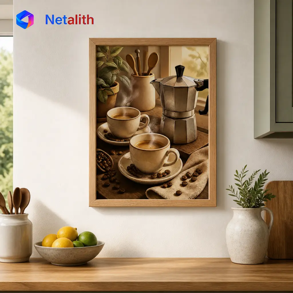 Coffee Lover Print Cafe Illustration Wall Art | Brown And Cream Printable Digital Download | Kitchen Home Decor Print