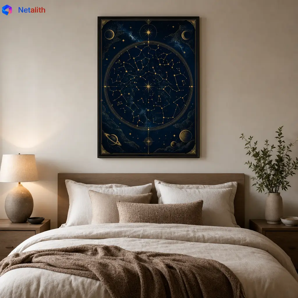Constellation Star Map Celestial Chart Wall Art | Navy And Gold Printable Digital Download | Celestial Home Decor Print