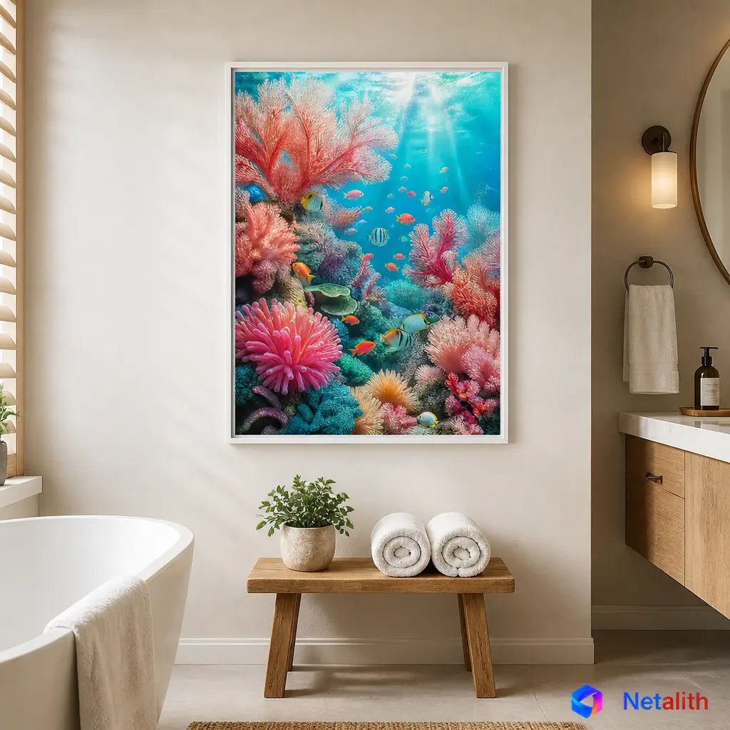 Coral Reef Garden Vibrant Illustration Wall Art | Coral And Teal Printable Digital Download | Coastal Home Decor Print