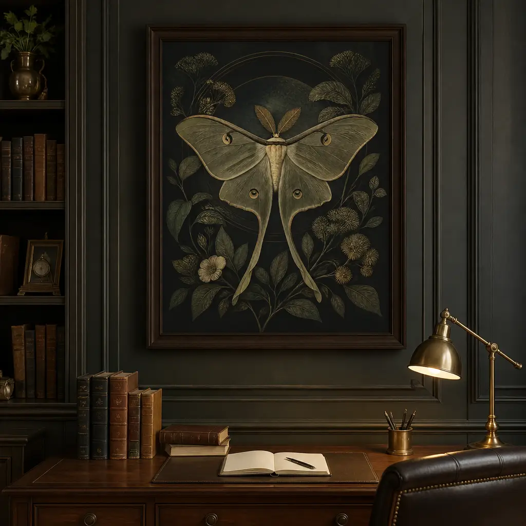 Dark Academia Moth Dark Academia Wall Art | Charcoal And Gold Printable Digital Download | Vintage Home Decor Print