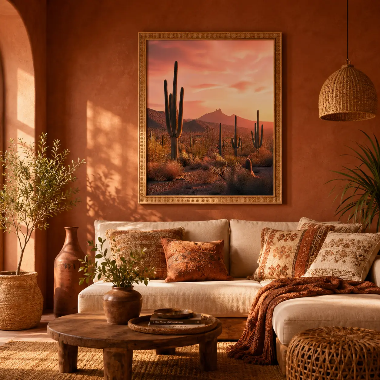 Desert Cactus at Golden Hour Wall Art | Warm Printable Digital Download | Southwest Boho Home Decor Print