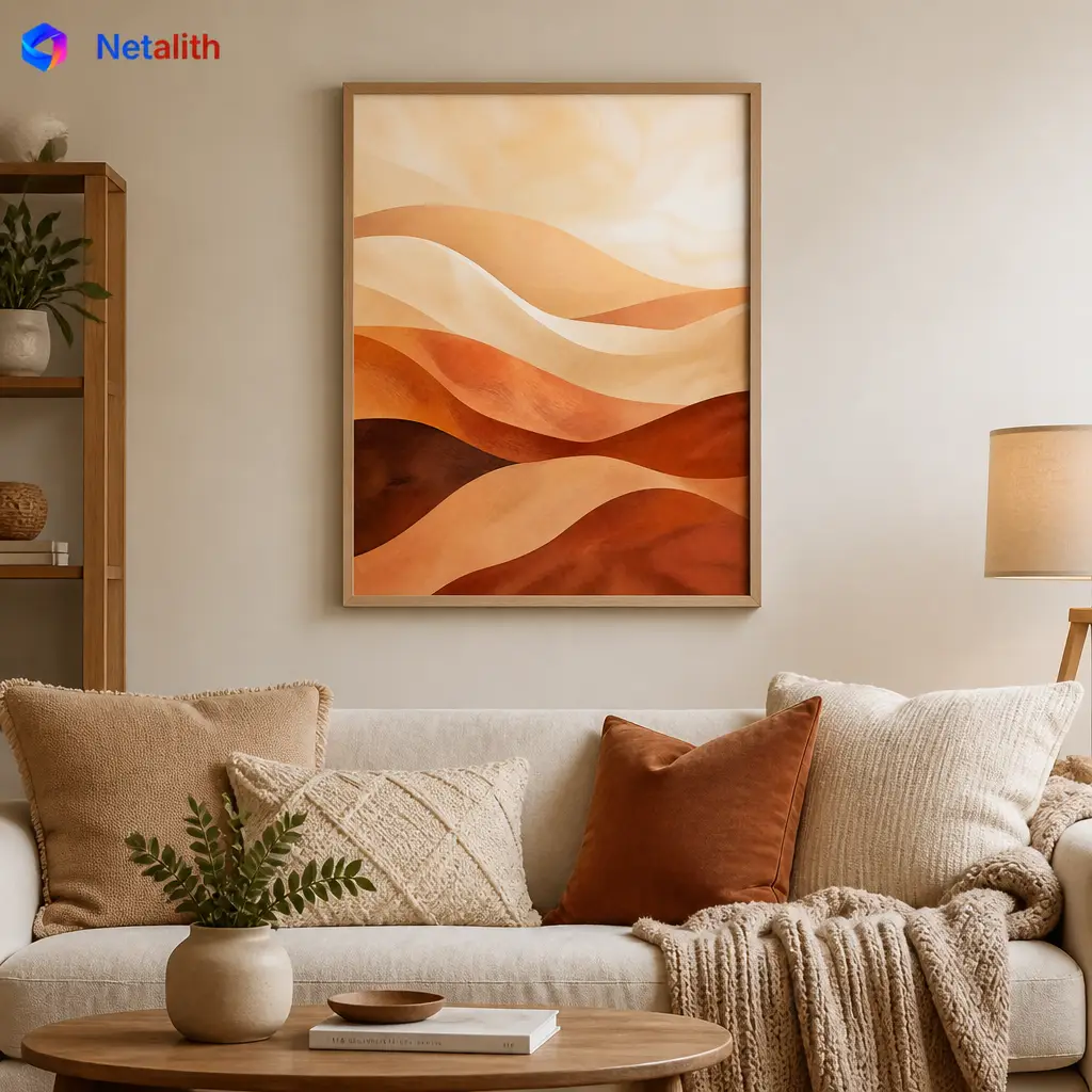 Desert Dune Curves Minimal Abstract Wall Art | Sand And Rust Printable Digital Download | Modern Home Decor Print