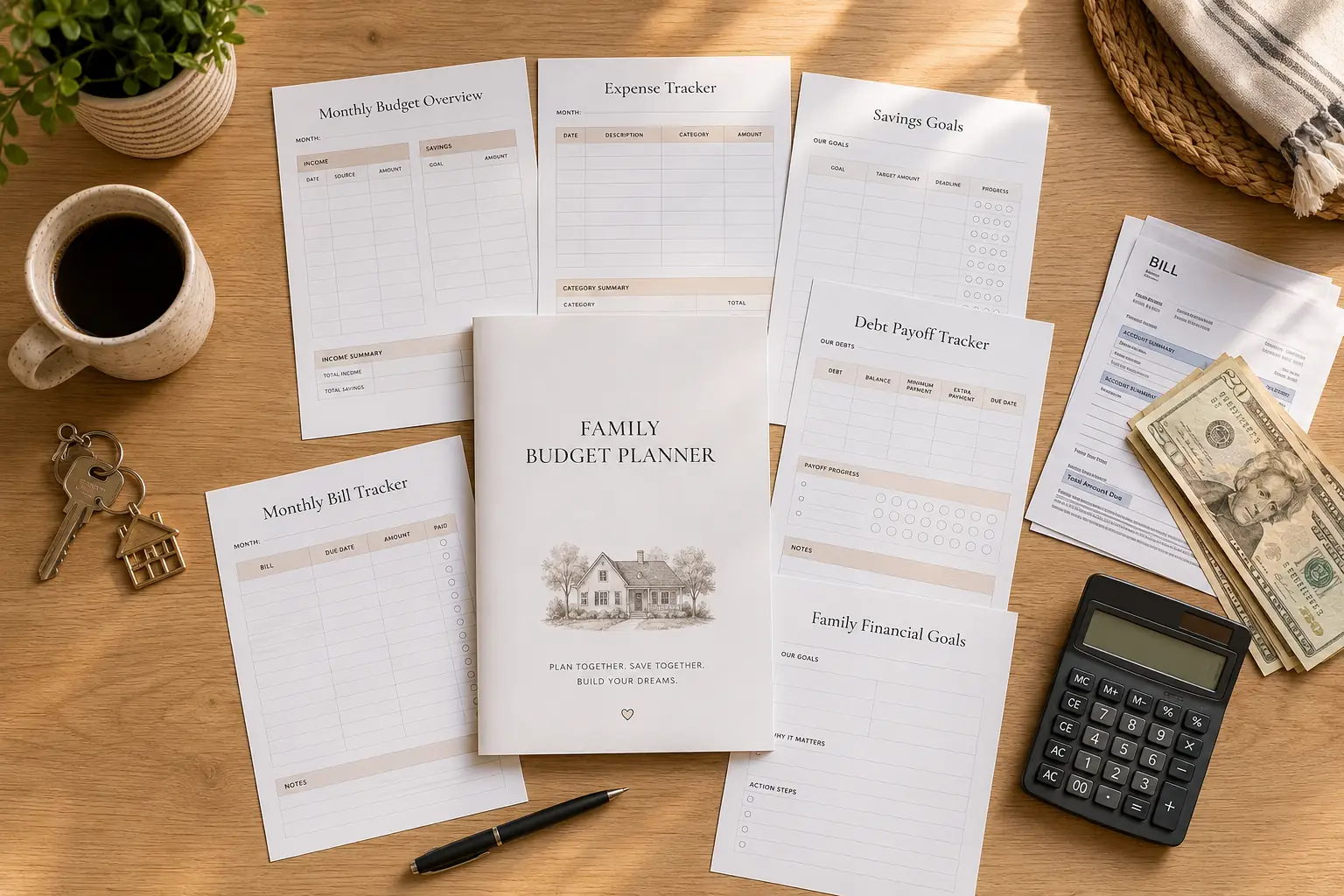Family Budget Planner Printable | Household Finance Journal PDF | Monthly Budget, Bills, Meal & Grocery Tracker | A4 A5 US Letter
