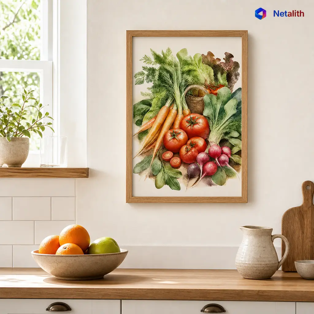 Farmers Market Vegetables Farmhouse Watercolor Wall Art | Garden Multicolor Printable Digital Download | Kitchen Home Decor Print