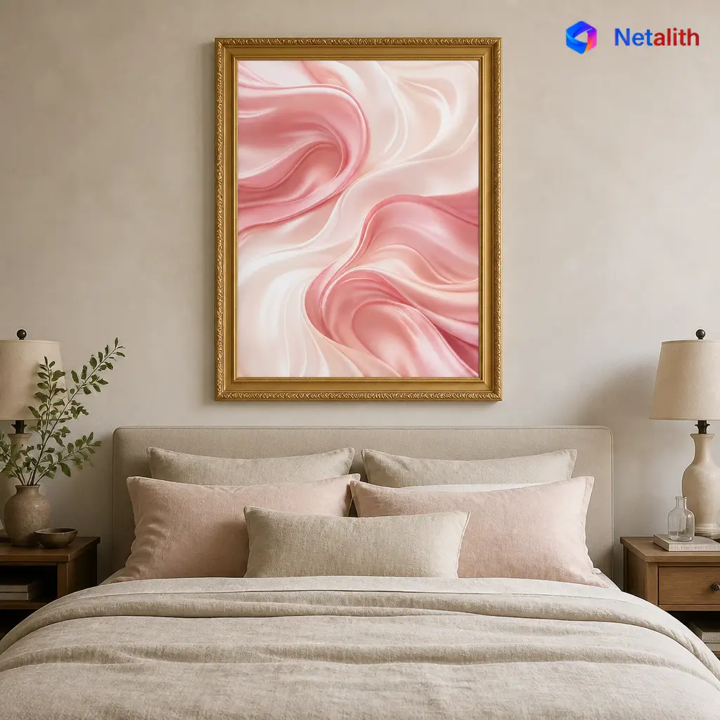 Flowing Silk Waves Fluid Abstract Wall Art | Blush And Cream Printable Digital Download | Modern Home Decor Print
