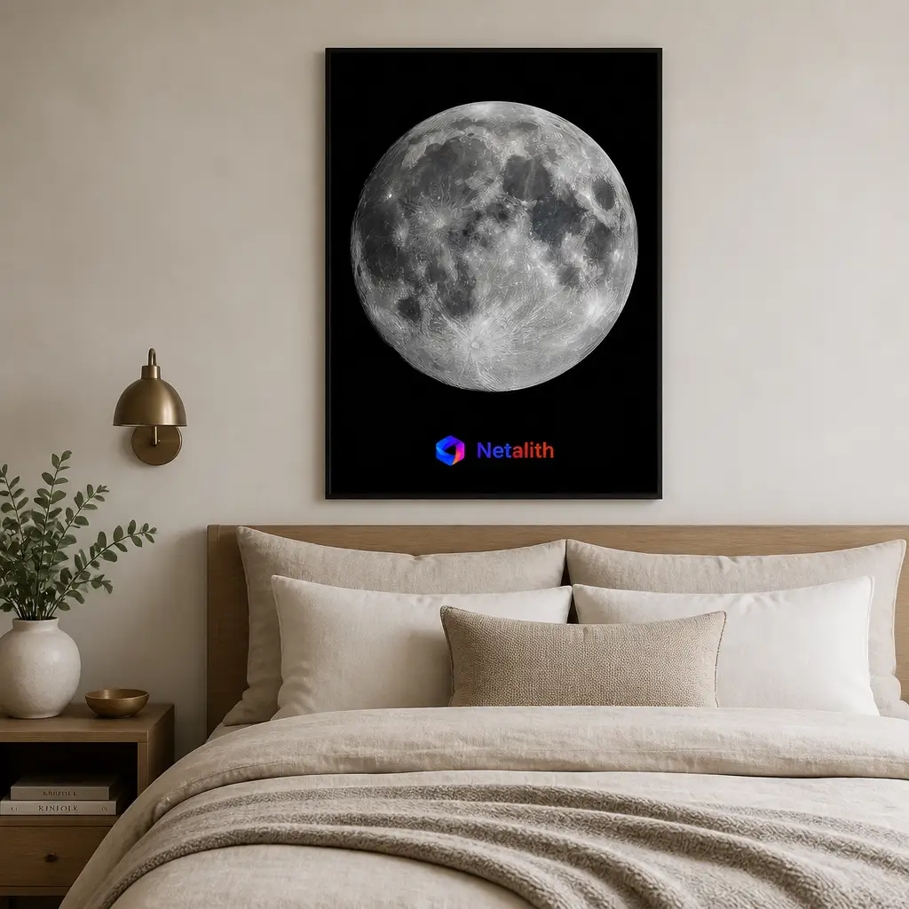 Full Moon Detailed Astro Realistic Wall Art | Grey And Cream Printable Digital Download | Celestial Home Decor Print