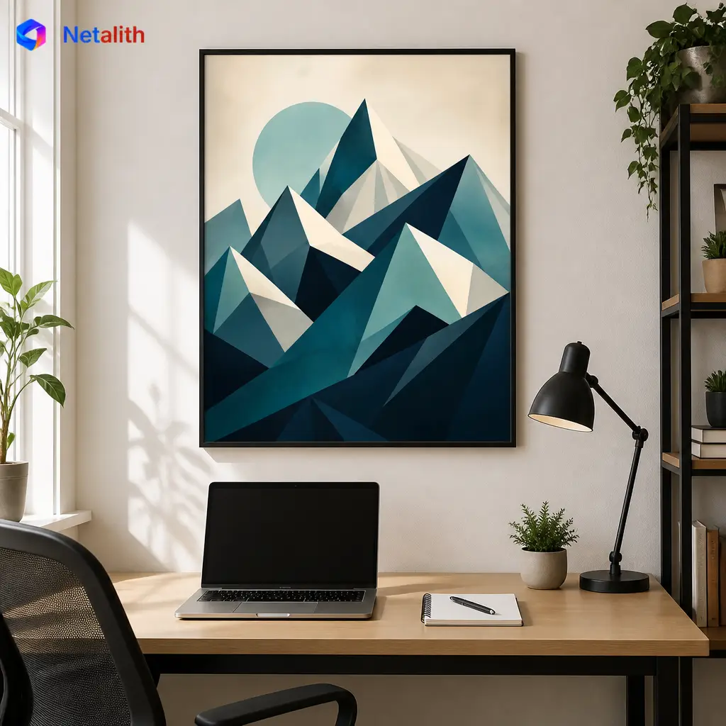 Geometric Mountains Modern Geometric Wall Art | Teal And Navy Printable Digital Download | Modern Home Decor Print