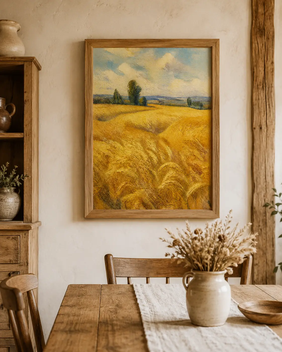 Golden Wheat Field Impressionist Wall Art | Warm Countryside Printable Digital Download | Classic Landscape Home Decor Print