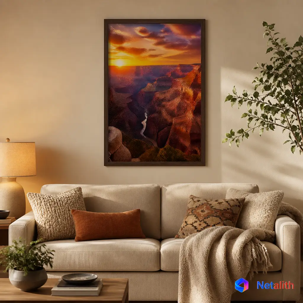 Grand Canyon Sunset Dramatic Landscape Wall Art | Orange And Red Printable Digital Download | Travel Home Decor Print