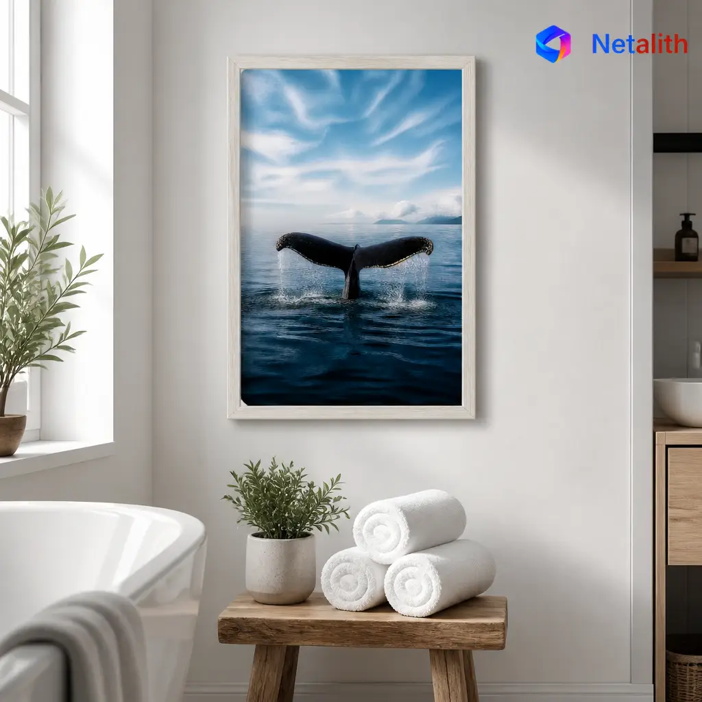 Humpback Whale Dive Ocean Minimal Wall Art | Deep Blue Printable Digital Download | Animal Home Decor Print