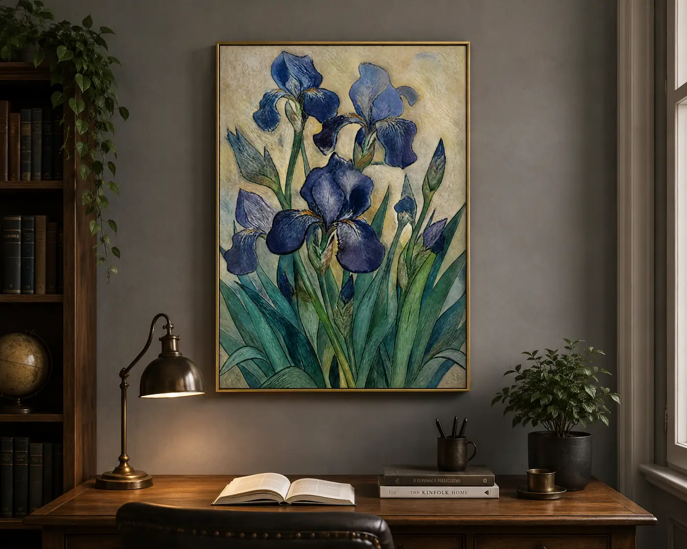 Irises in Bloom Classic Wall Art | Deep Violet Printable Digital Download | Post-Impressionist Floral Botanical Home Decor Print
