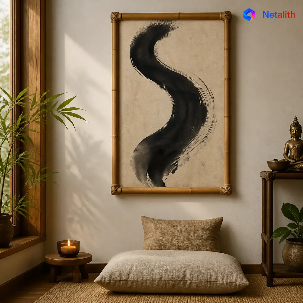 Japandi Ink Stroke Wabi-Sabi Ink Wall Art | Charcoal Printable Digital Download | Modern Home Decor Print