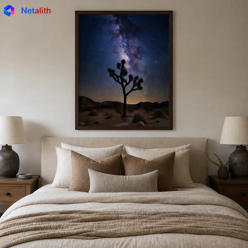 Joshua Tree Night Desert Night Sky Wall Art | Navy And Sand Printable Digital Download | Travel Home Decor Print