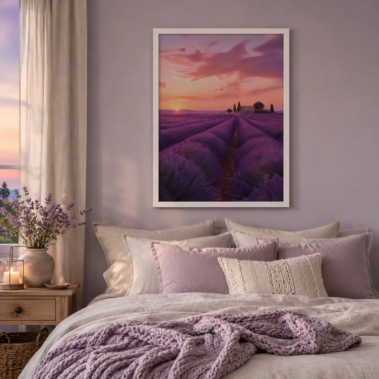 Lavender Field at Dusk Wall Art | Purple Printable Digital Download | Provence Countryside Home Decor Print