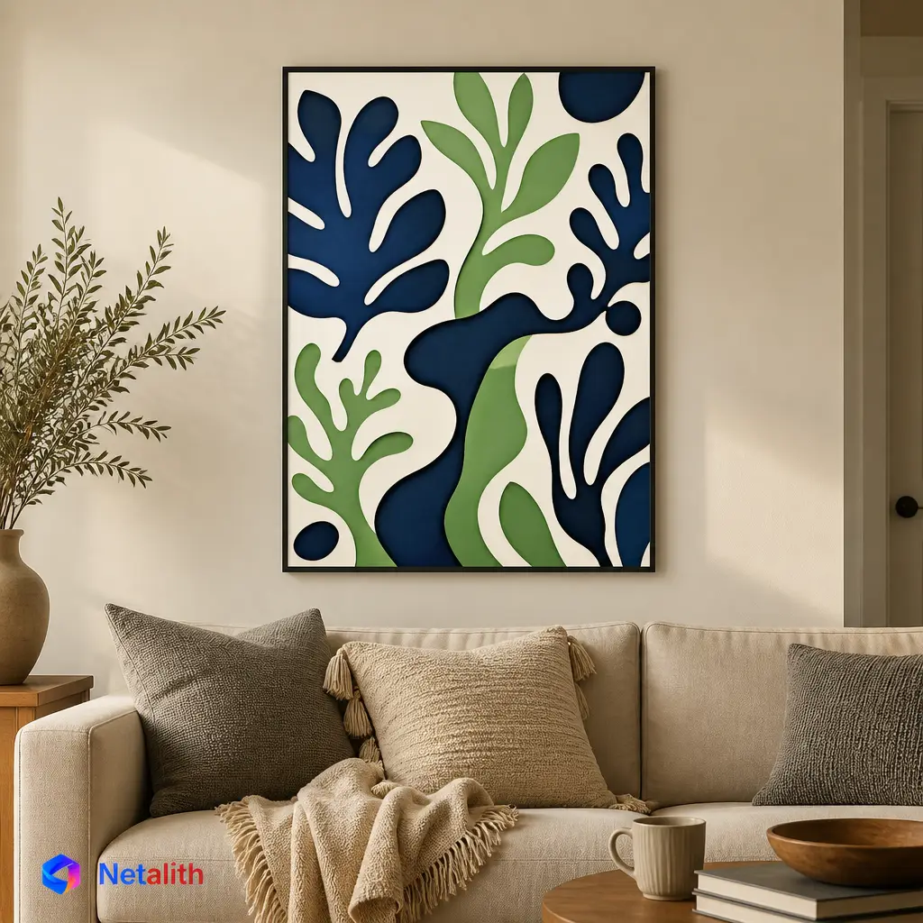 Matisse Leaf Cutout Modern Gallery Wall Art | Blue And Green Printable Digital Download | Modern Home Decor Print