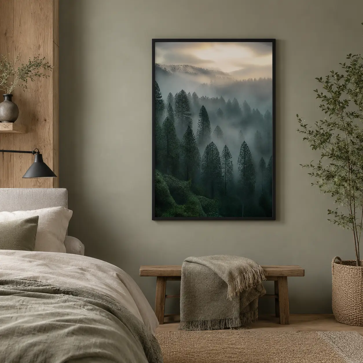 Misty Pine Forest Wall Art | Foggy Green Printable Digital Download | Moody Nature Landscape Home Decor Print