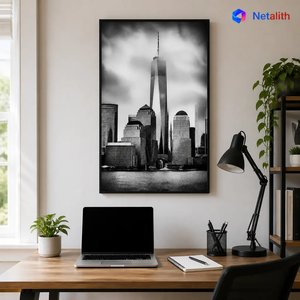 New York Skyline Black And White Photo Wall Art | Monochrome Printable Digital Download | Travel Home Decor Print