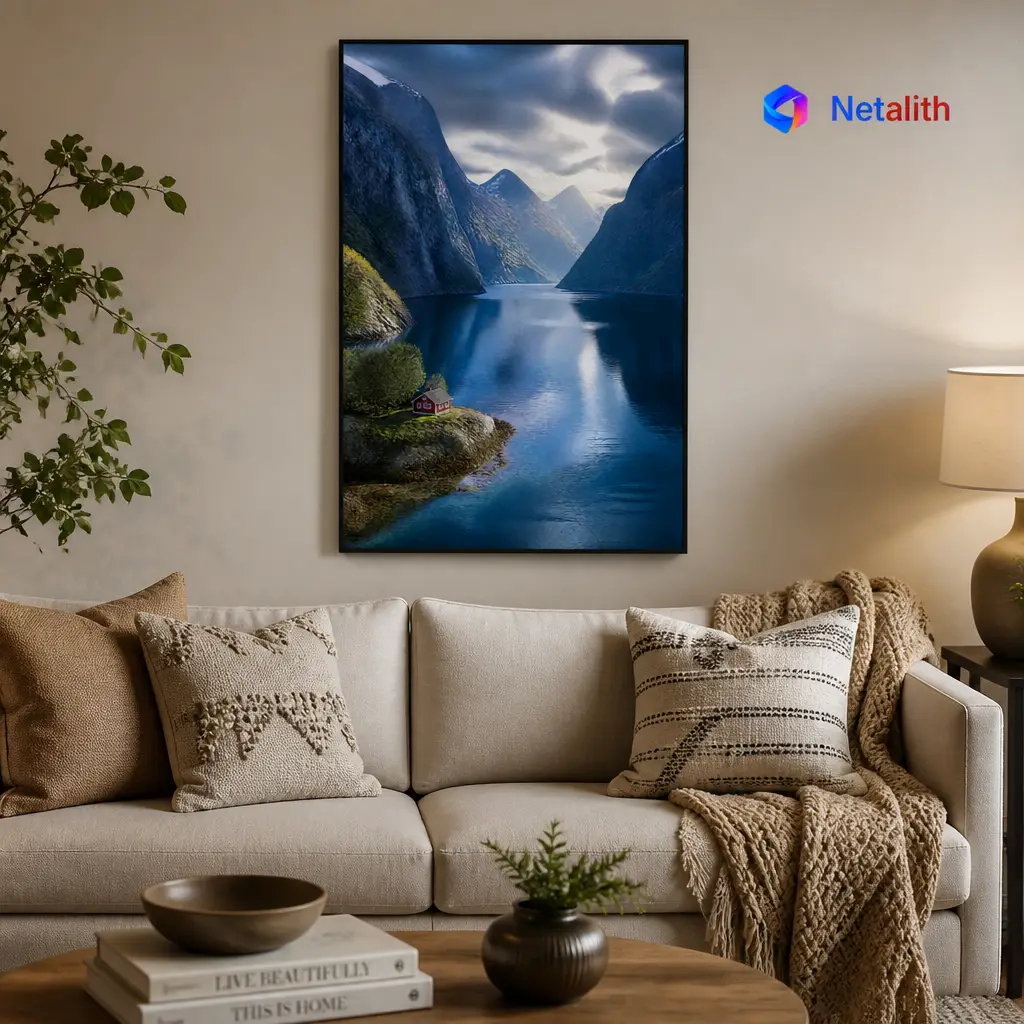 Norwegian Fjord Nordic Moody Wall Art | Deep Blue Printable Digital Download | Travel Home Decor Print