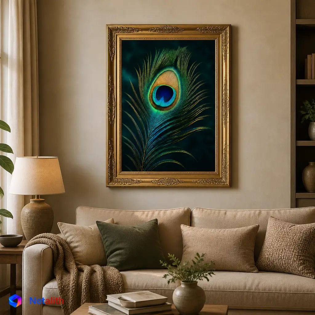 Peacock Feather Jewel Tone Art Wall Art | Teal And Gold Printable Digital Download | Animal Home Decor Print