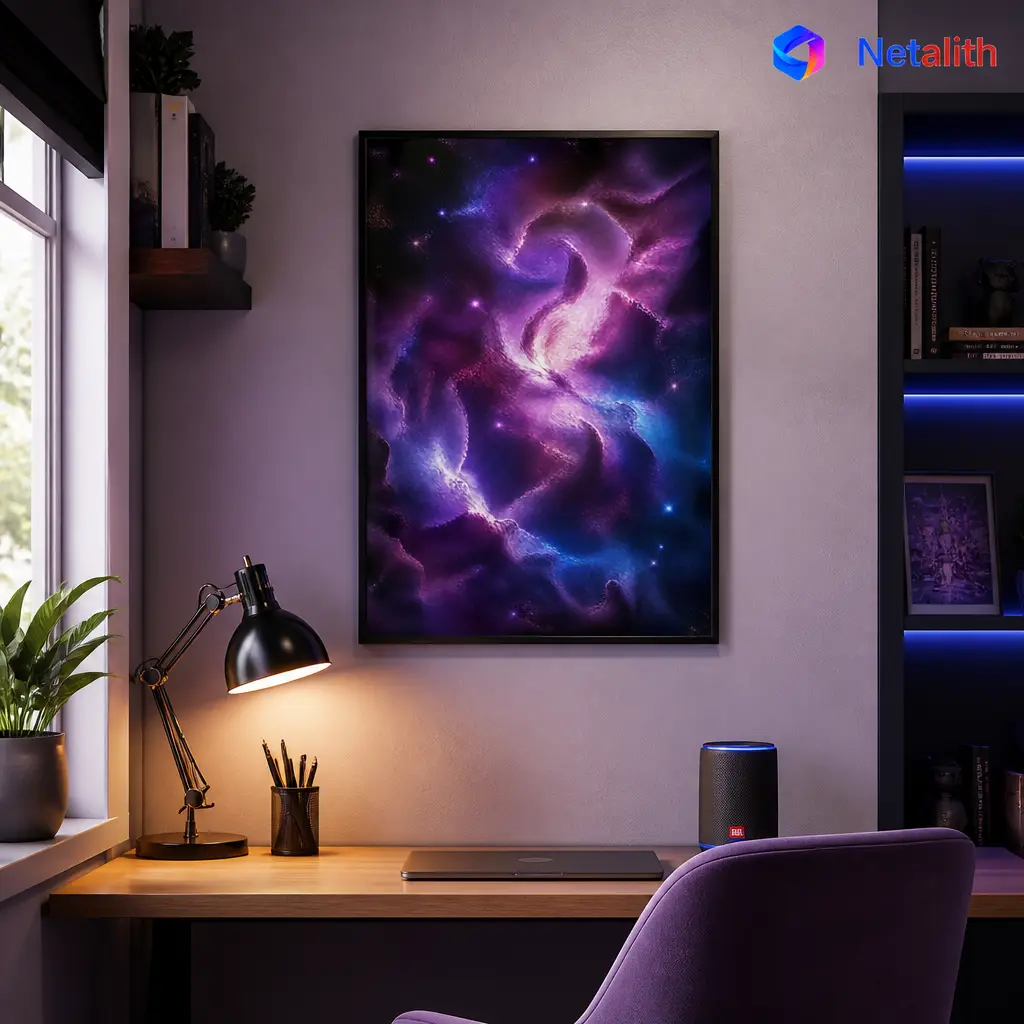 Purple Galaxy Nebula Cosmic Art Wall Art | Deep Purple Printable Digital Download | Celestial Home Decor Print