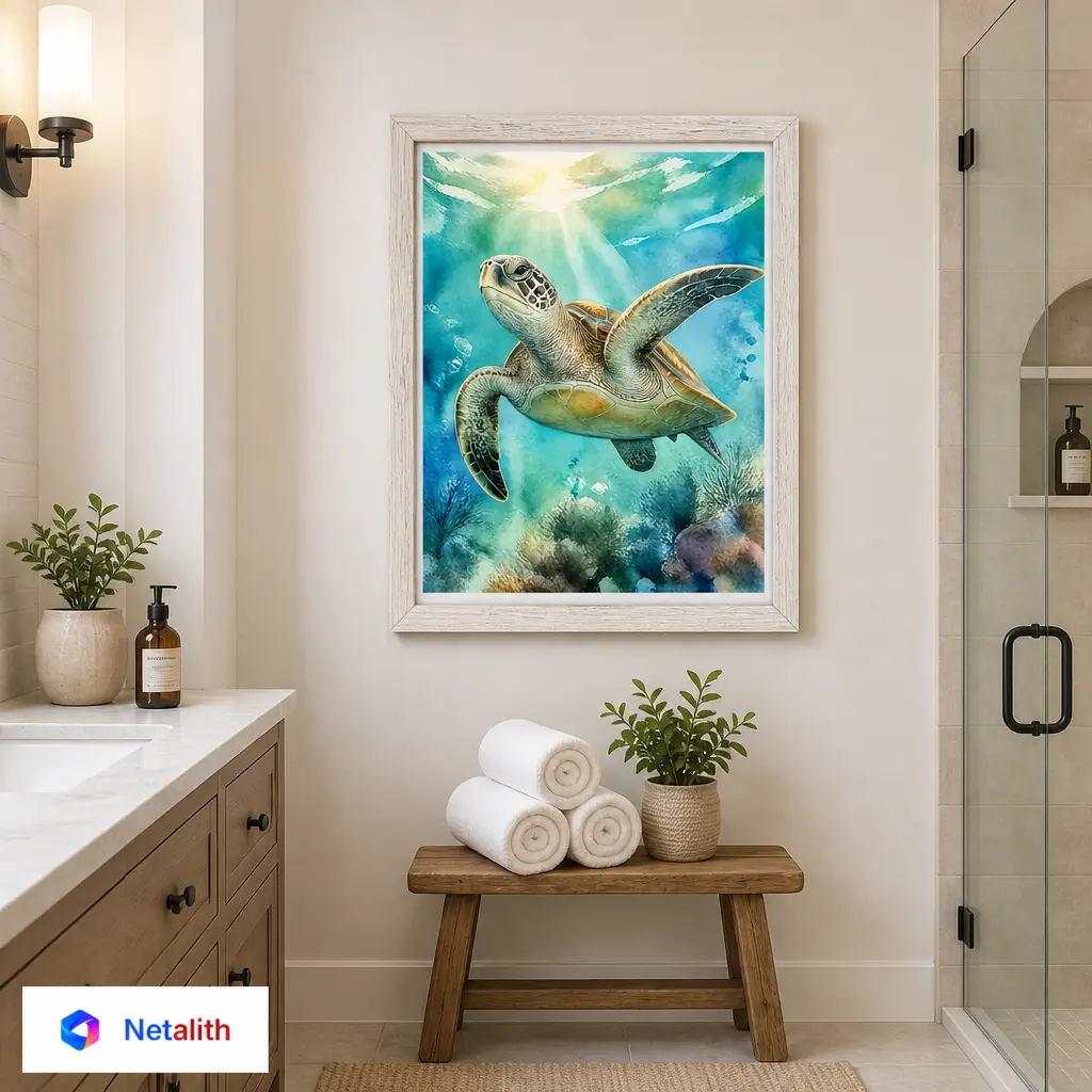 Sea Turtle Ocean Watercolor Wall Art | Turquoise Printable Digital Download | Animal Home Decor Print