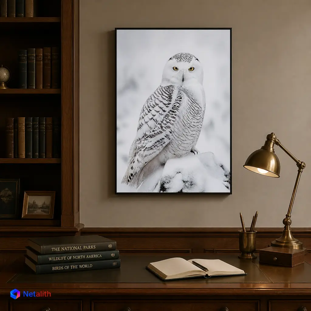 Snowy Owl Winter Minimal Wall Art | White And Grey Printable Digital Download | Animal Home Decor Print