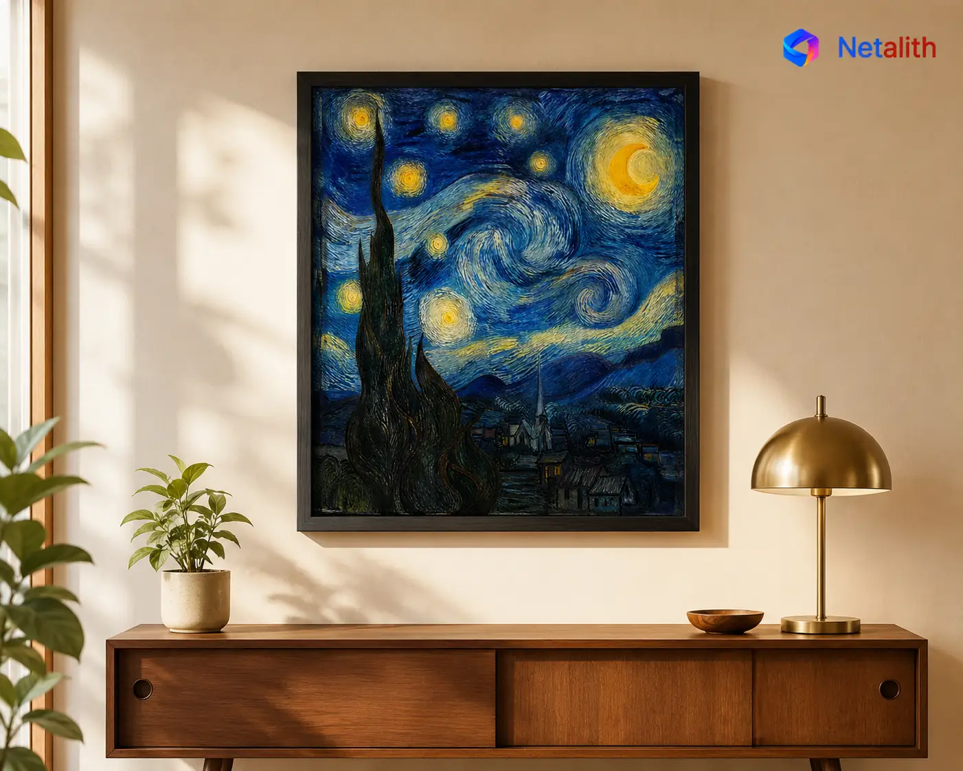 Starry Night Sky Post-Impressionist Wall Art | Swirling Blue Printable Digital Download | Van Gogh Style Home Decor Print