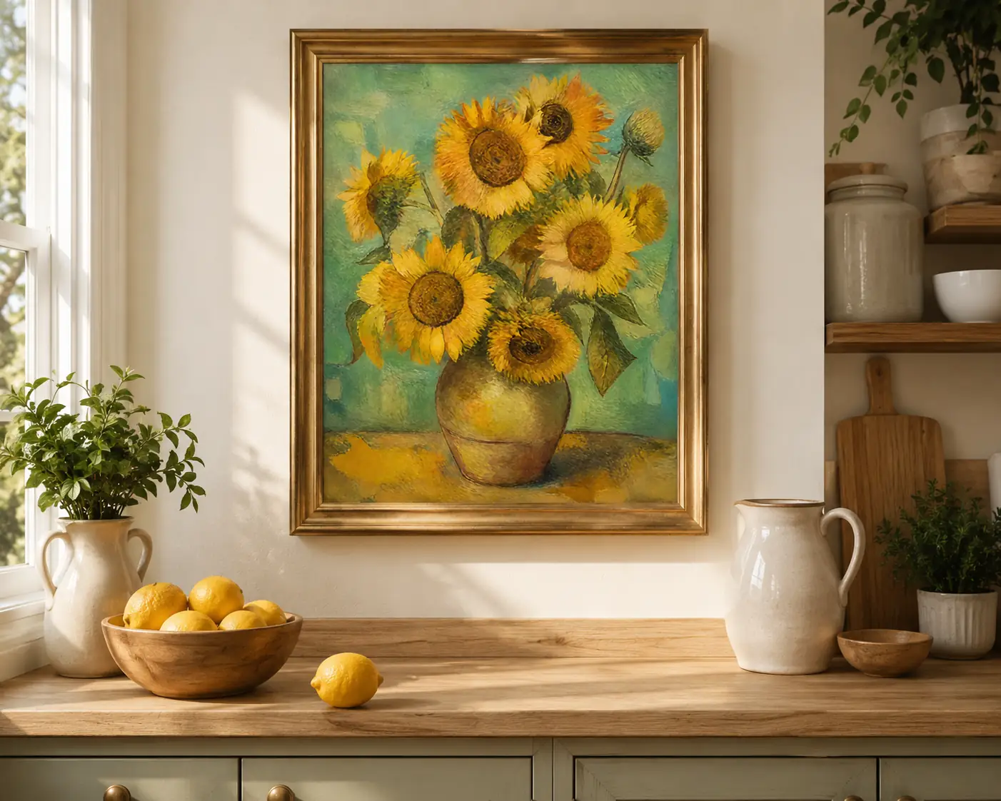 Sunflowers in a Vase Classic Wall Art | Golden Yellow Printable Digital Download | Post-Impressionist Floral Home Decor Print
