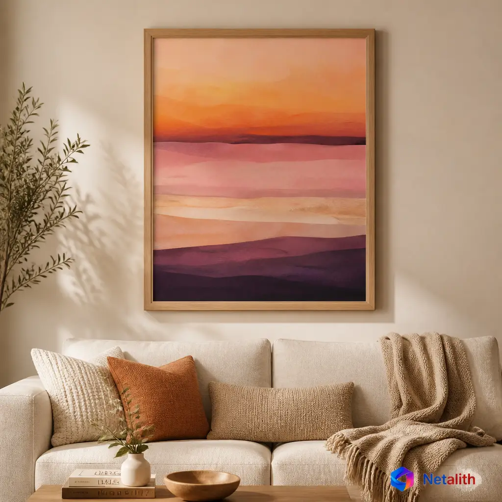 Sunset Color Blocks Abstract Landscape Wall Art | Burnt Orange Printable Digital Download | Modern Home Decor Print