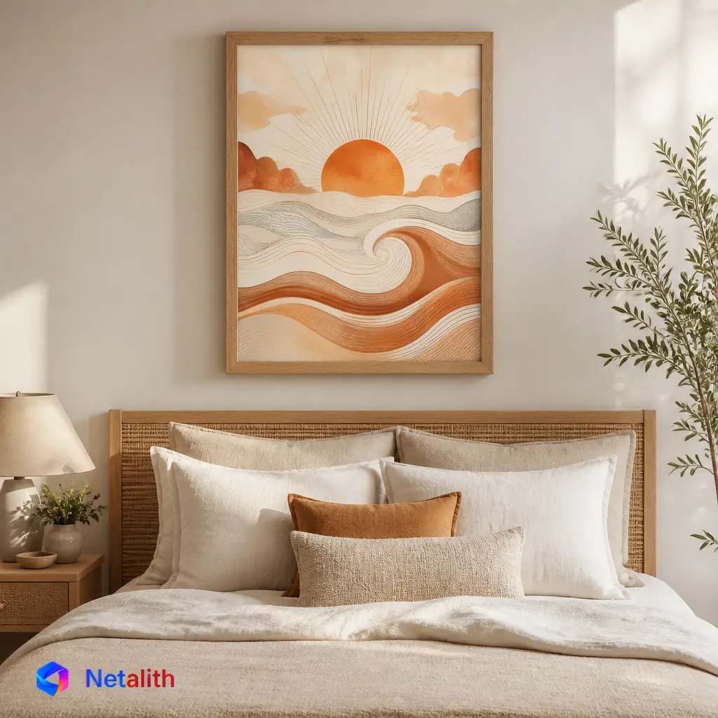 Terracotta Boho Sunrise Boho Line Art Wall Art | Terracotta Printable Digital Download | Coastal Home Decor Print