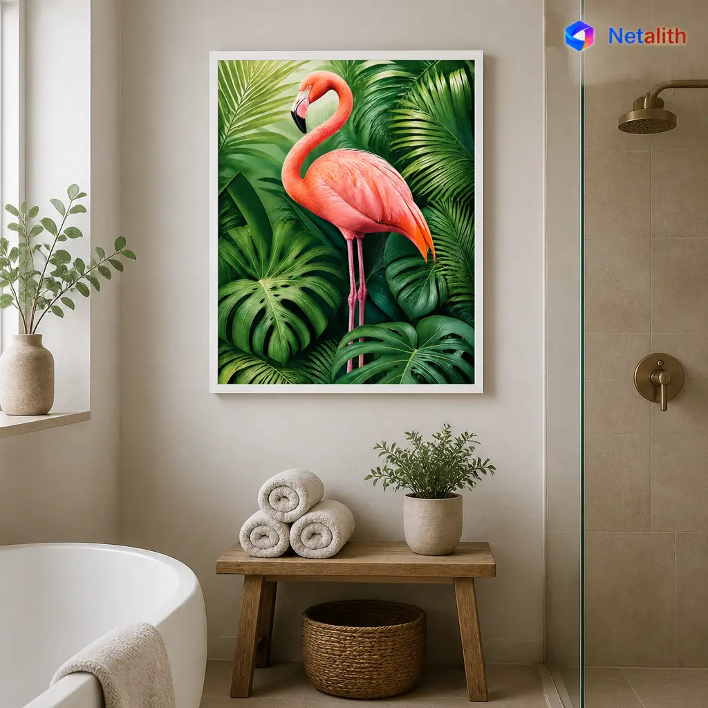 Tropical Flamingo Tropical Modern Wall Art | Coral Pink Printable Digital Download | Animal Home Decor Print