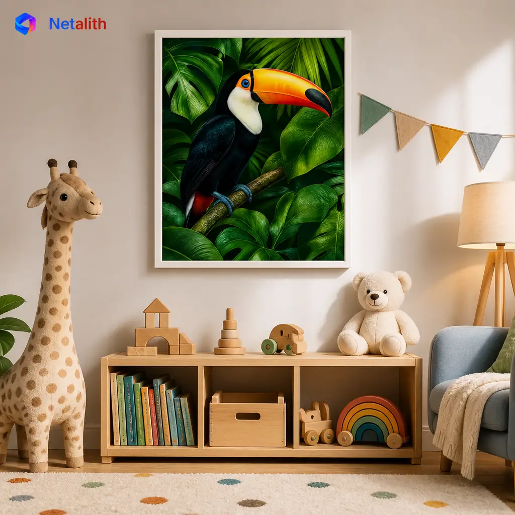 Tropical Toucan Vibrant Tropical Wall Art | Black And Orange Printable Digital Download | Animal Home Decor Print