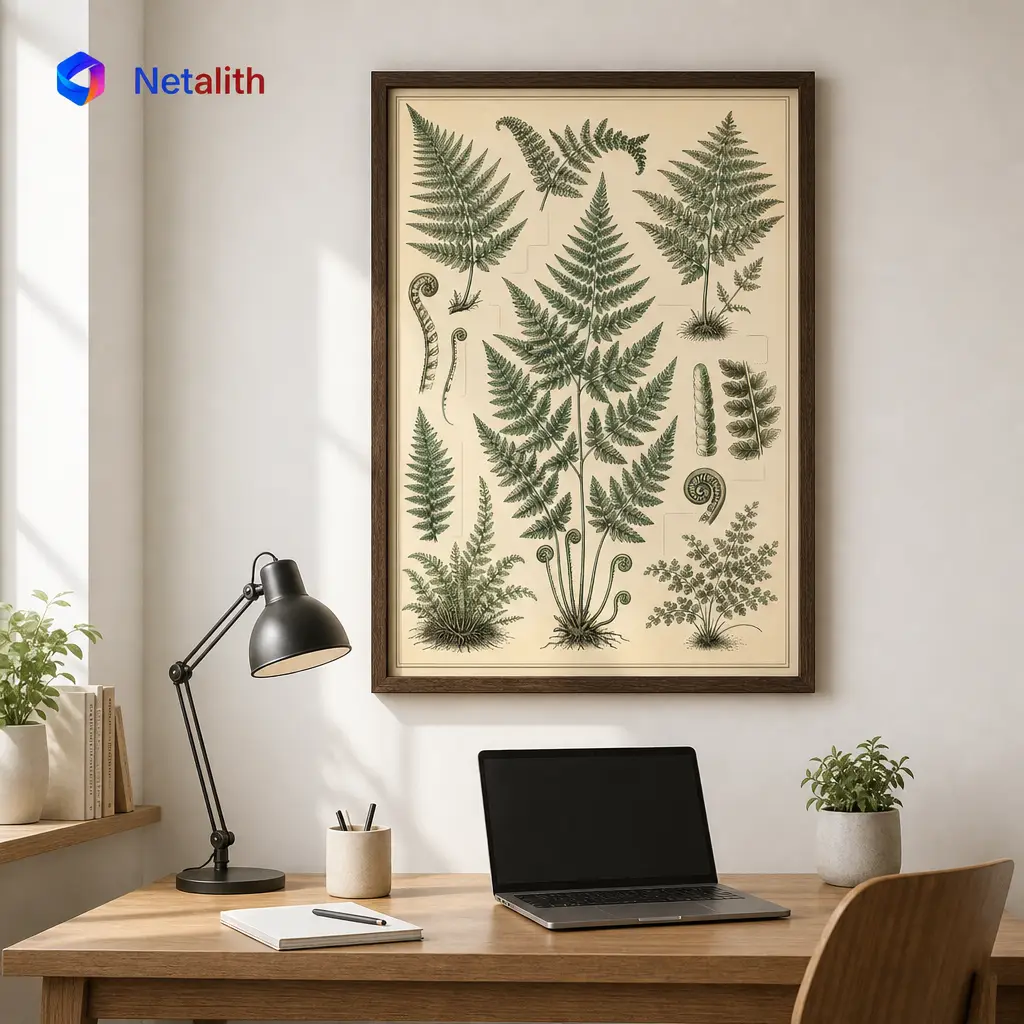 Vintage Fern Chart Vintage Botanical Chart Wall Art | Forest Green Printable Digital Download | Botanical Home Decor Print