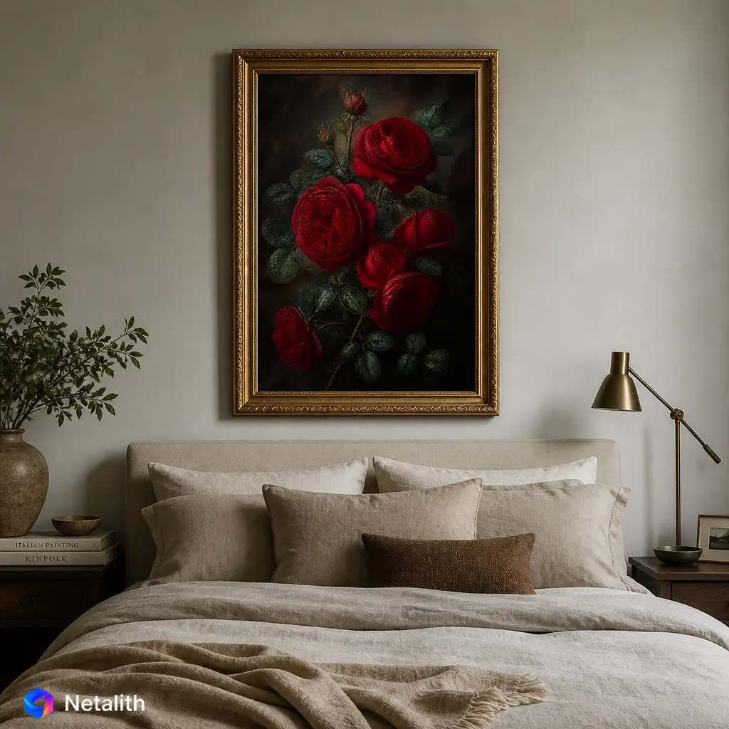 Vintage Rose Garden Vintage Romantic Wall Art | Deep Red Printable Digital Download | Botanical Home Decor Print