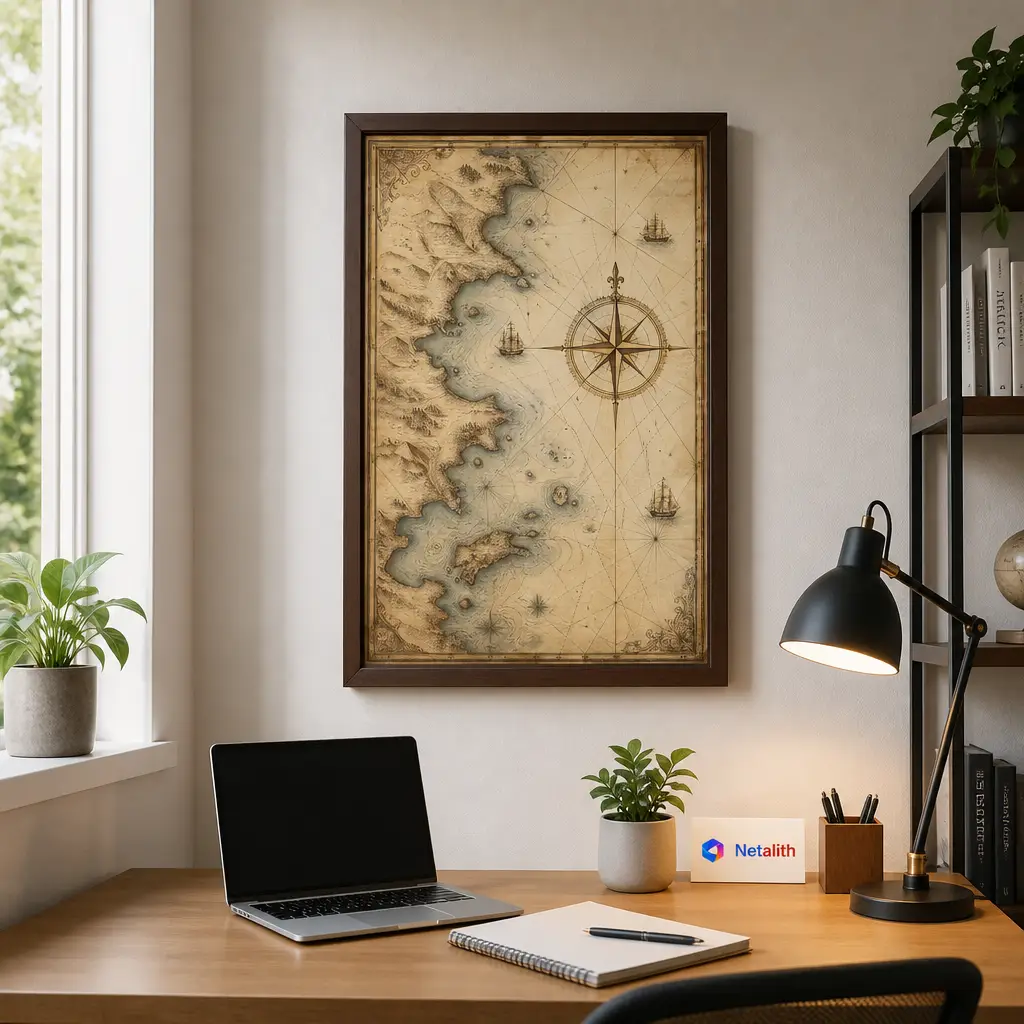 Vintage Sailing Map Antique Map Wall Art | Sepia And Blue Printable Digital Download | Coastal Home Decor Print