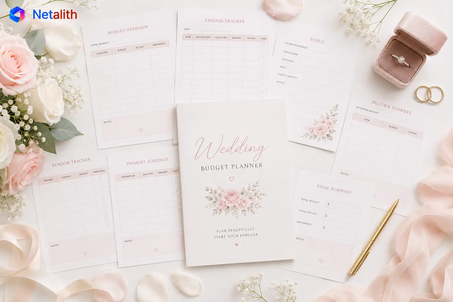 Wedding Budget Planner Printable | Wedding Finance Journal PDF | Vendor, Guest & Payment Tracker | A4 A5 US Letter