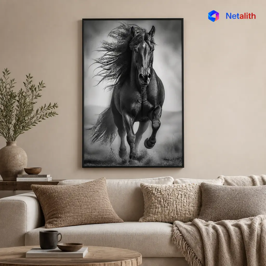 Wild Horse Monochrome Fine Art Wall Art | Black And White Printable Digital Download | Animal Home Decor Print