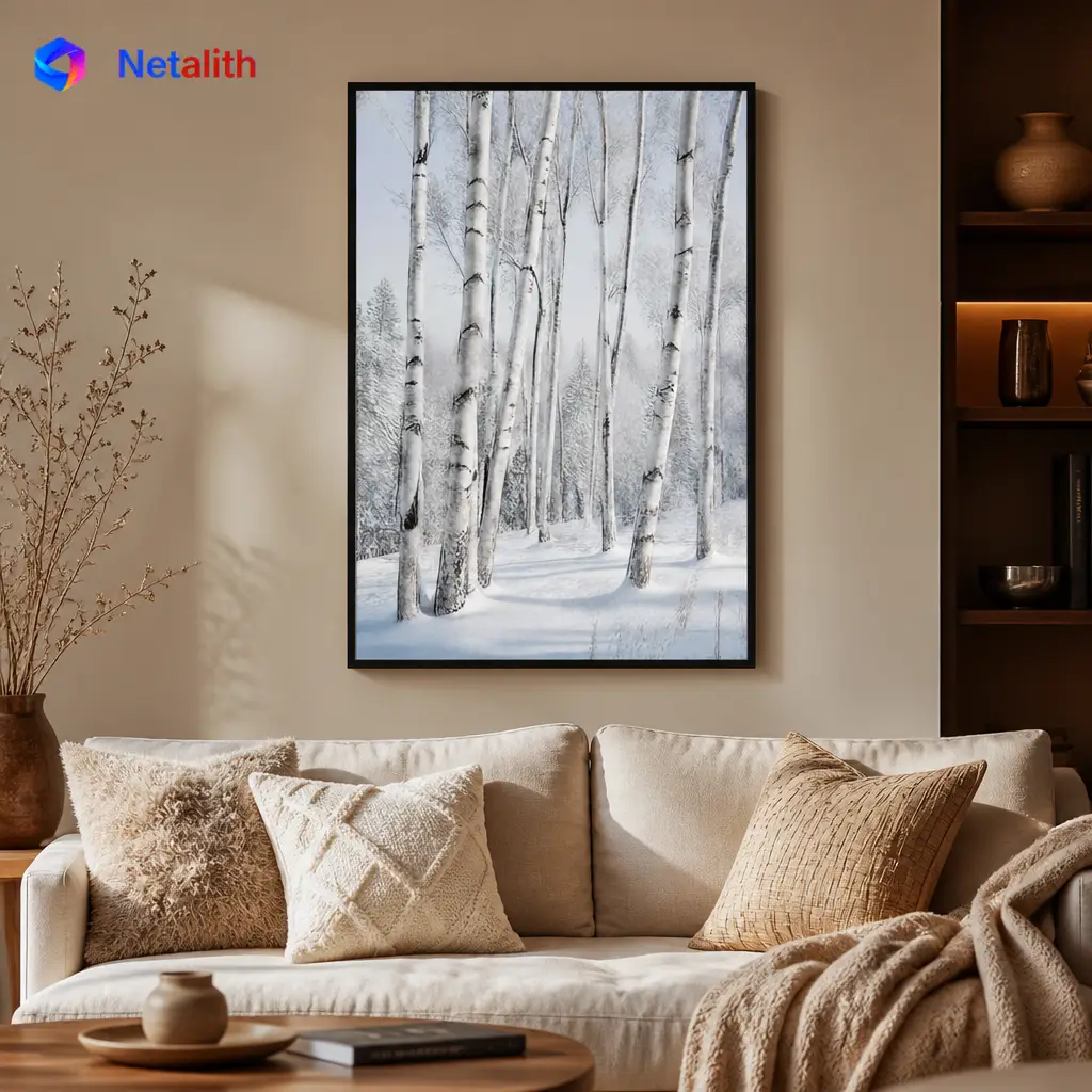 Winter Birch Forest Winter Minimal Wall Art | White And Grey Printable Digital Download | Botanical Home Decor Print