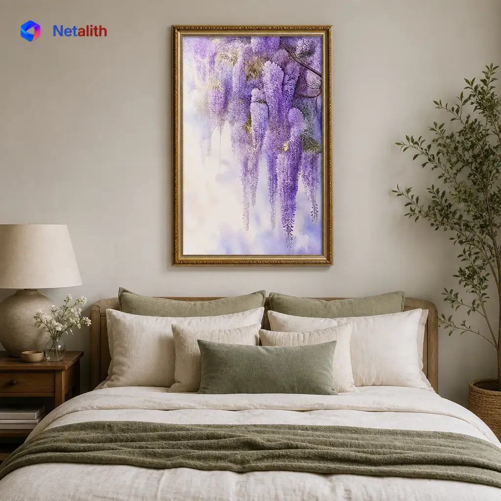 Wisteria Cascade Dreamy Watercolor Wall Art | Lilac Purple Printable Digital Download | Botanical Home Decor Print