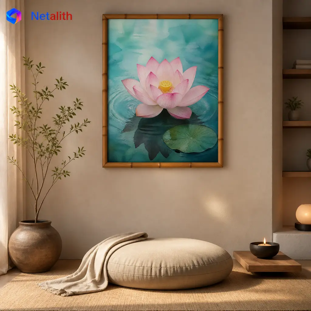 Zen Lotus Flower Zen Watercolor Wall Art | Soft Pink And Teal Printable Digital Download | Botanical Home Decor Print