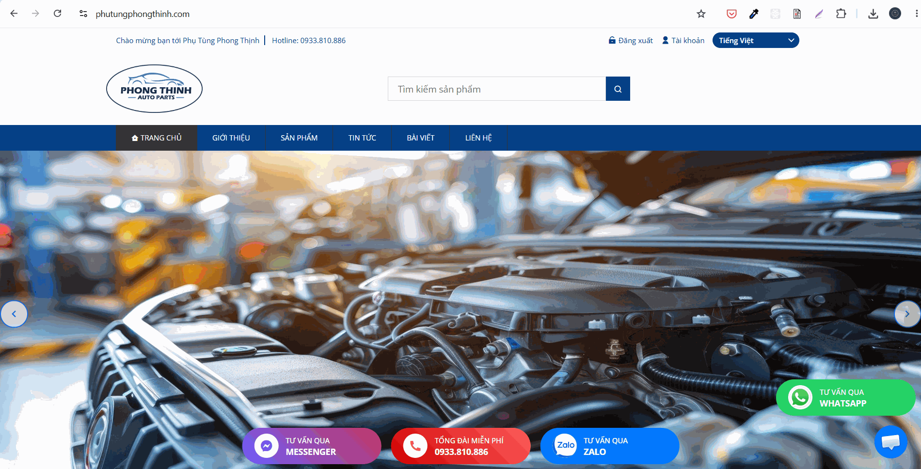 Screenshot of the phutungphongthinh.com eCommerce website homepage